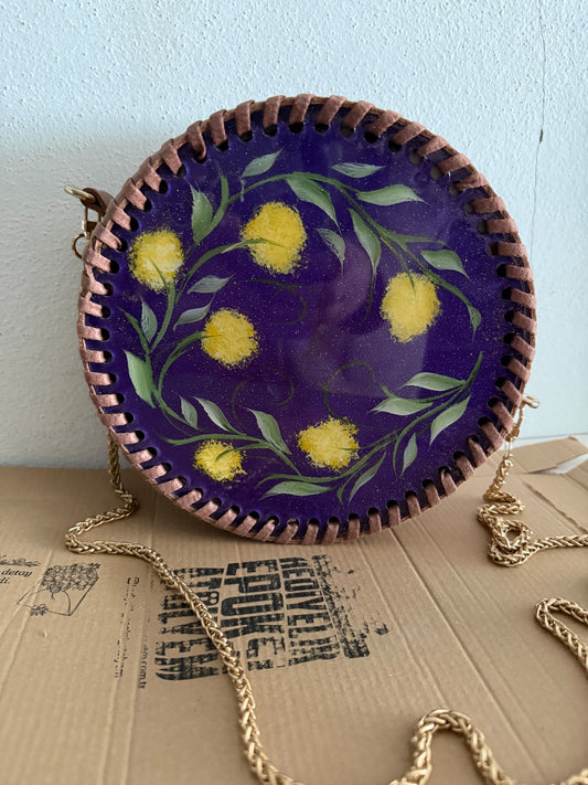 Hakiki deri çiçek desenli epoksi çanta