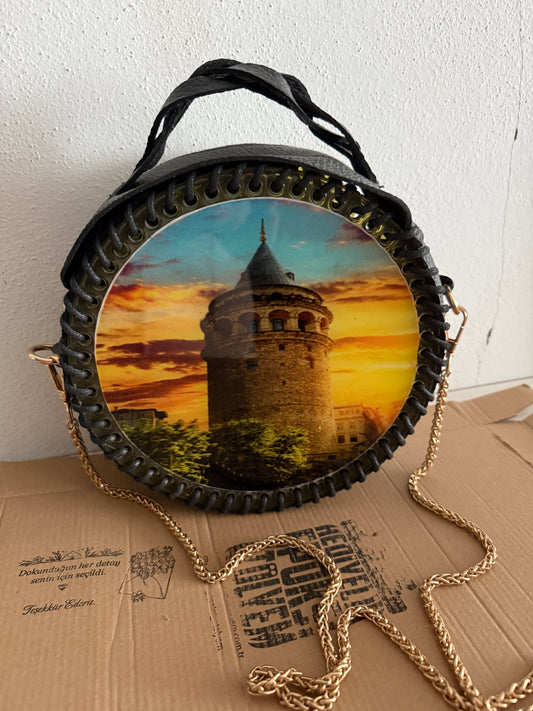 Yuvarlak hakiki deri çanta