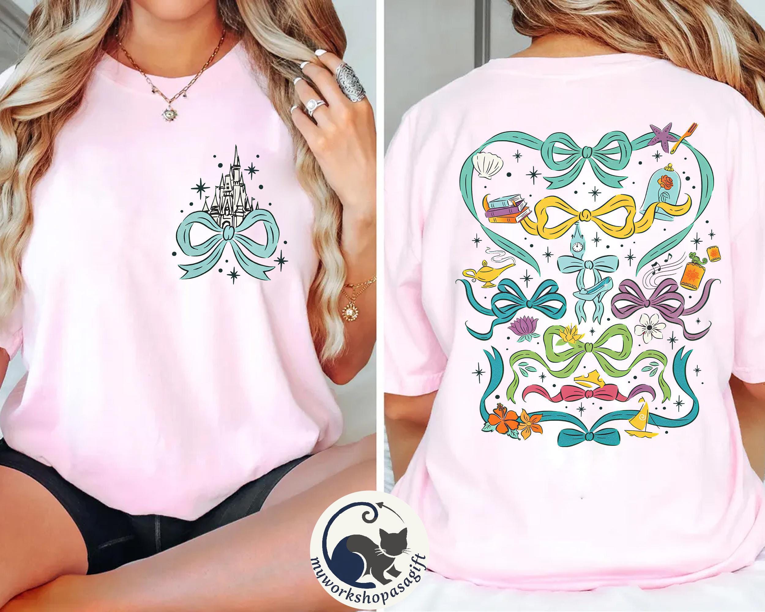 2-Sided Coquette Bows Disney Princess Movie Comfort Color Shirt, Cinderela castle Bow Tee, Princess Bow Shirt, Disneyland Girl trip Tee