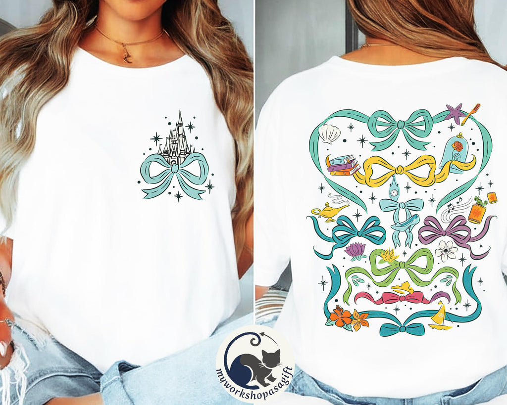 2-Sided Coquette Bows Disney Princess Movie Comfort Color Shirt, Cinderela castle Bow Tee, Princess Bow Shirt, Disneyland Girl trip Tee