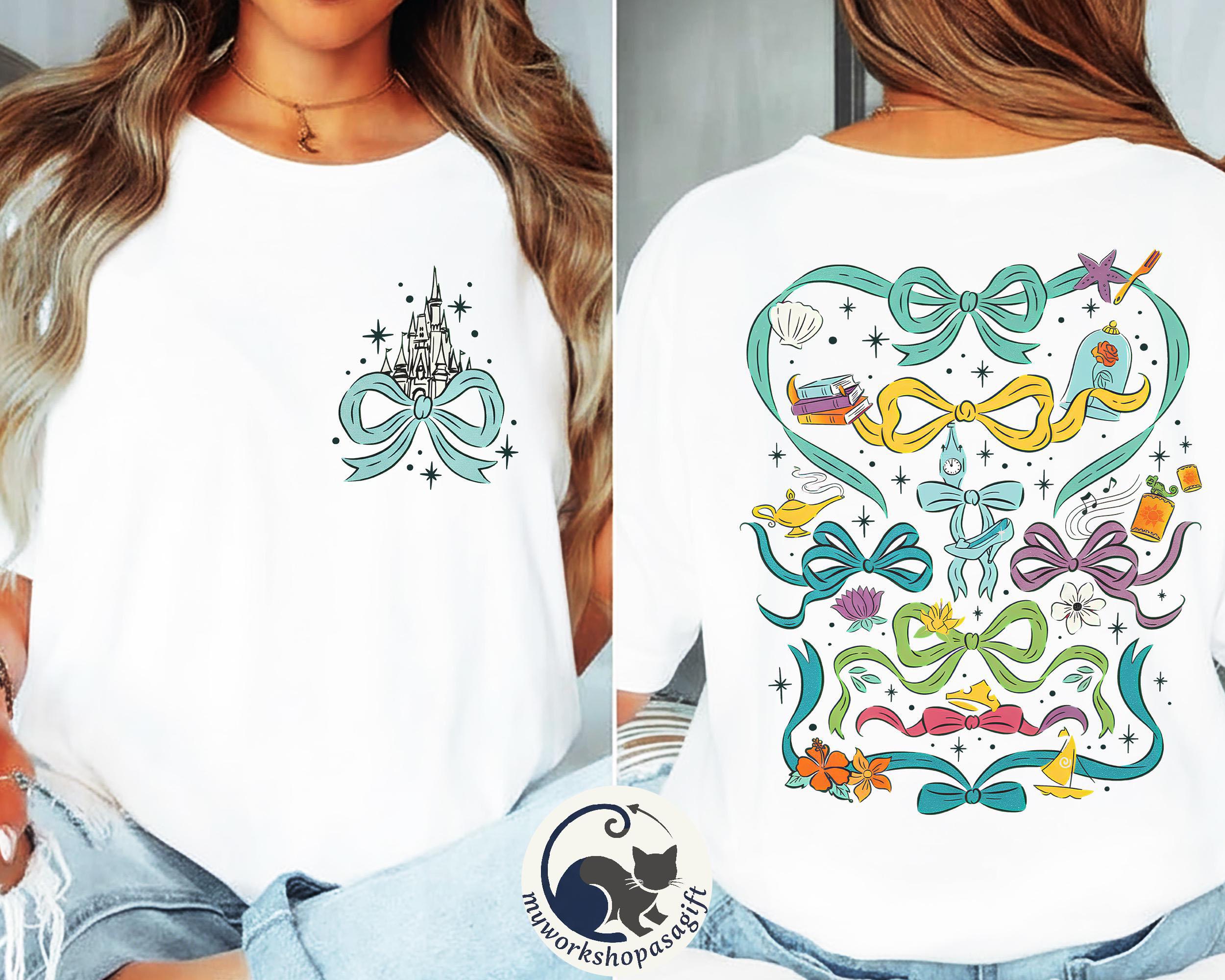 2-Sided Coquette Bows Disney Princess Movie Comfort Color Shirt, Cinderela castle Bow Tee, Princess Bow Shirt, Disneyland Girl trip Tee