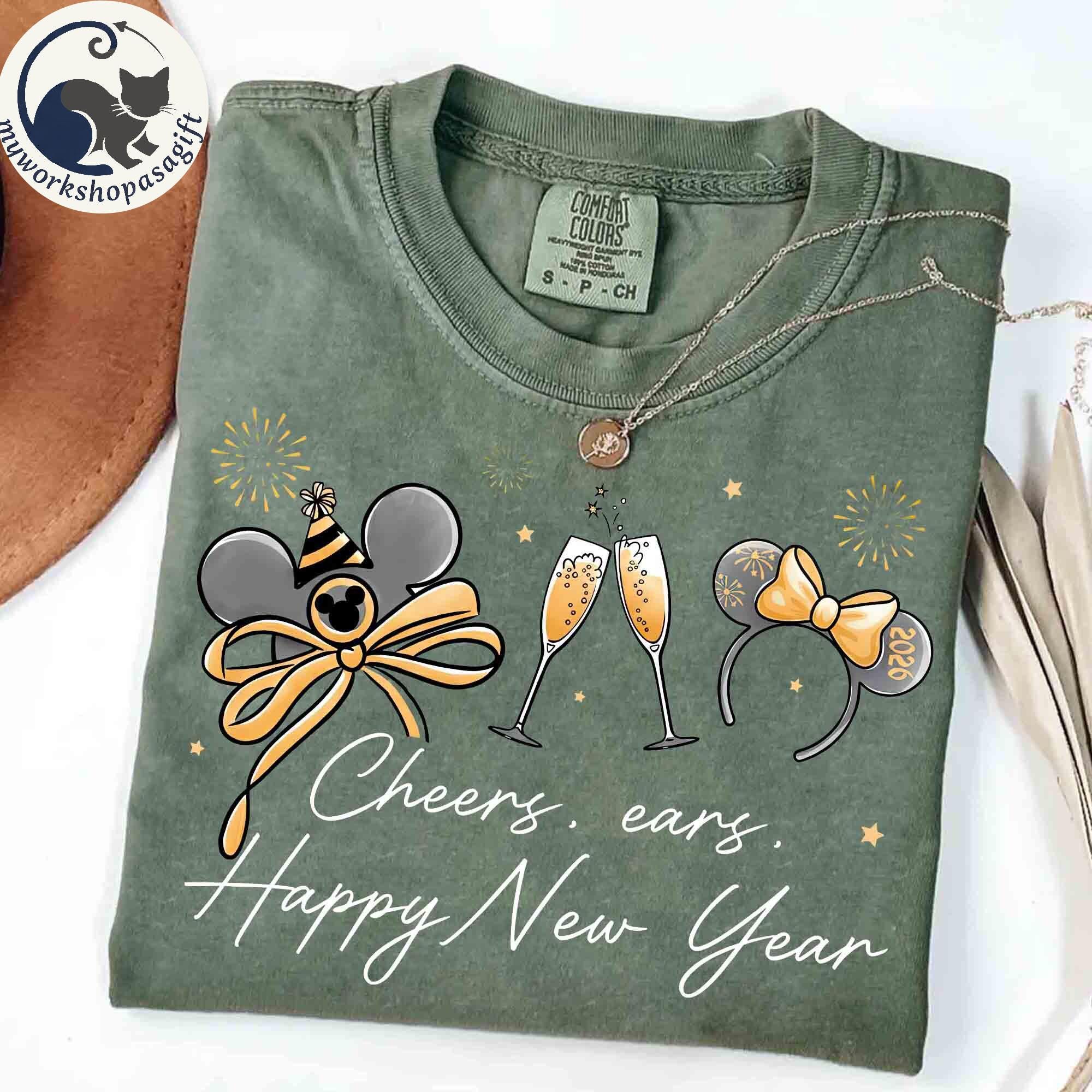 Coquette Bow Disney Mickey Cheer Ears Happy New Year Shirt, Happy New Year Fireworks 2026 Tee, Magic Kingdom Happiest New Year on Earth Gift
