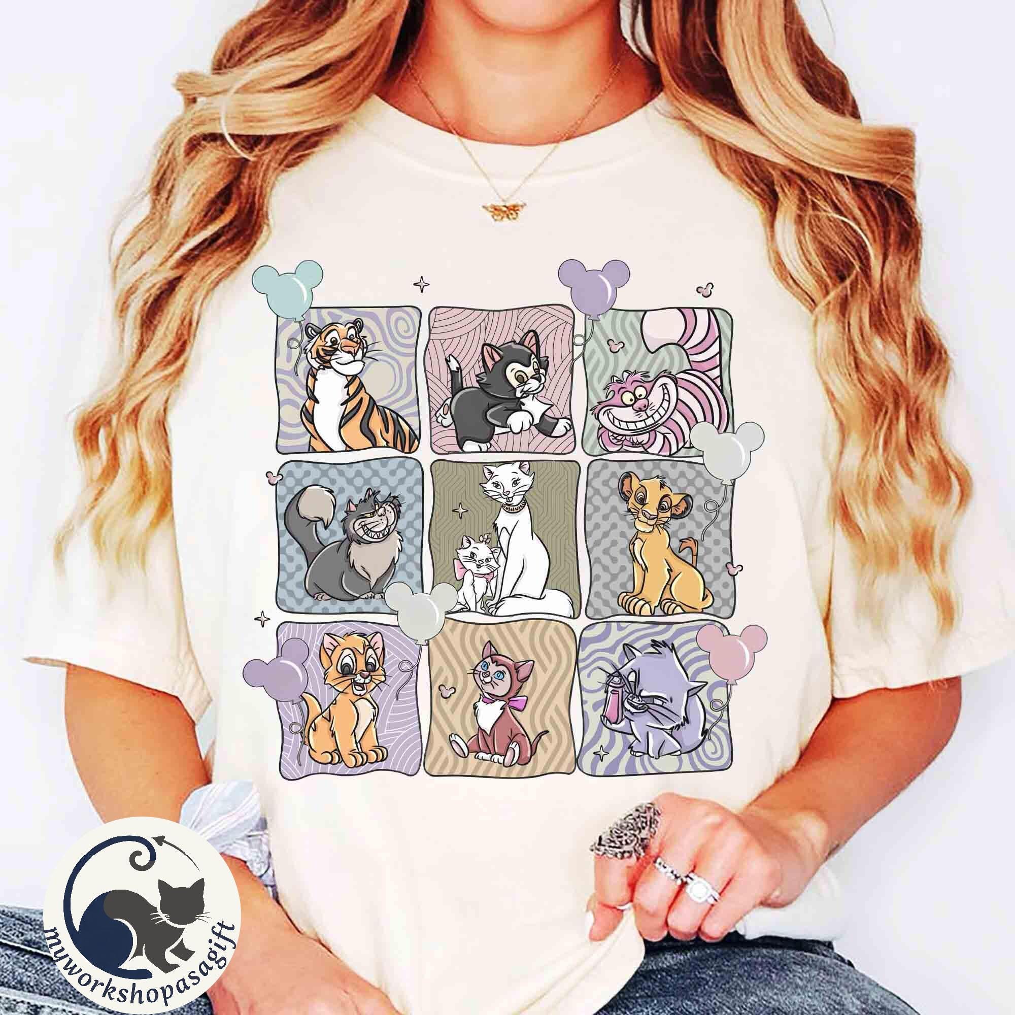 Retro Disney Cats Mickey Balloons Shirt, Cheshire Lucifer Yzma Cat, The Aristocats Shirts, Disney Cat Lovers Tee, Disneyland Family Trip Tee