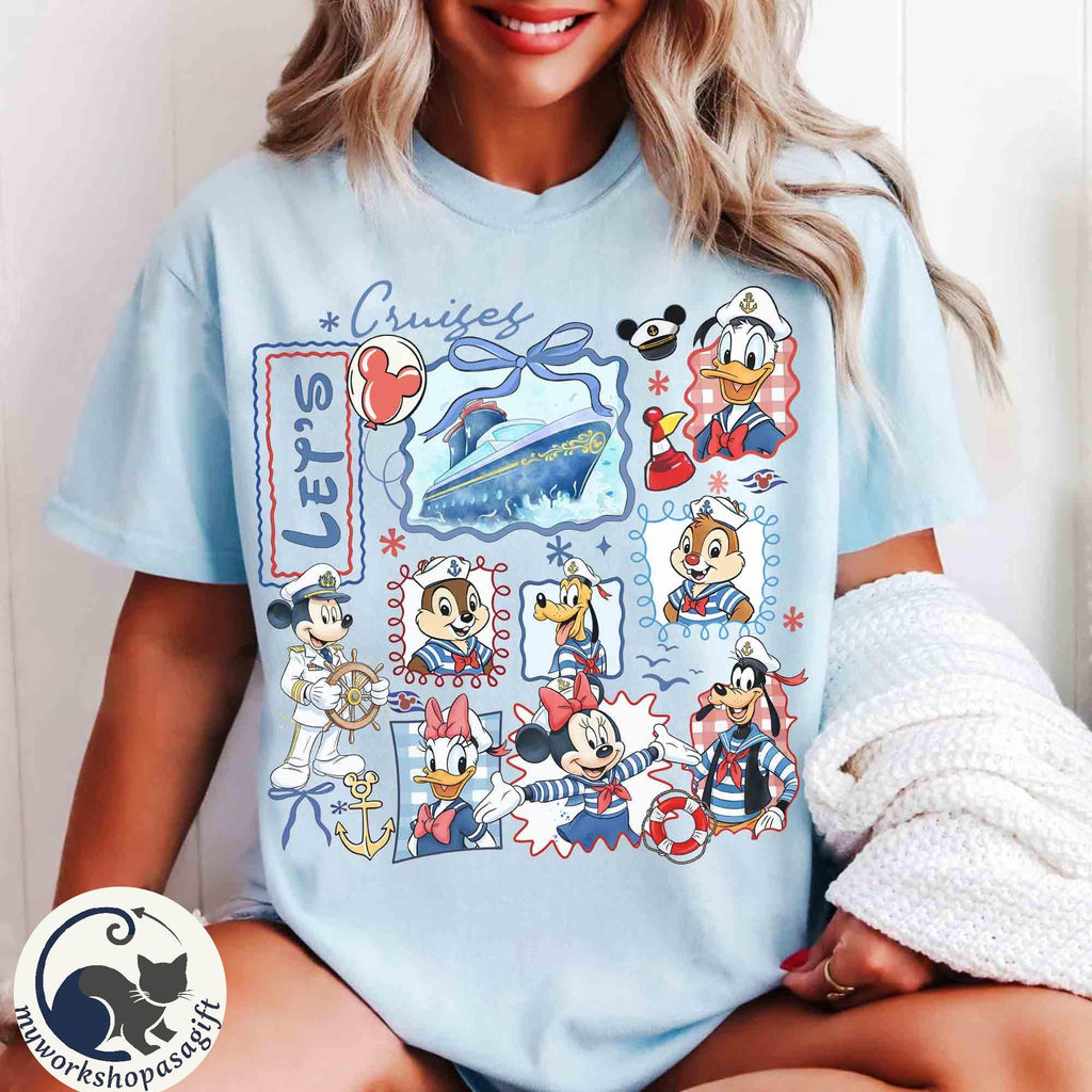 Coquette Bow Watercolor Disney Mickey & Friends Cruise Line Shirs, Disney Wish Treasure Fantasy Tee, Disneyland 1st Family Cruise Trip Gift