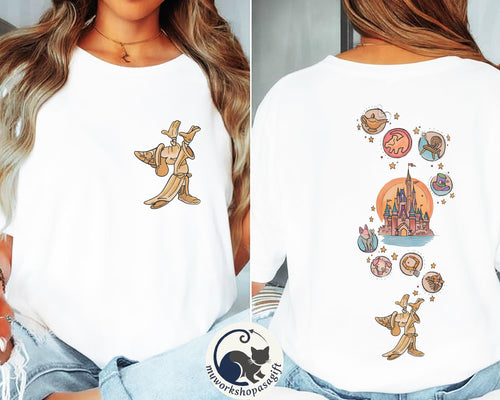 2-Sided Disney Fantasia Mickey Retro Shirt, Mickey Sorcerer Tee, Mickey Mouse Magic Wizard Disneyland Family Matching Trip Shirt