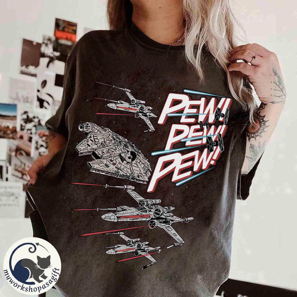Retro Star Wars Starship Battle Pew Pew Pew Shirt, Jedi Force, Dark Side, Lightsaber Fan Gift, Disney Hollywood Studios Trip, Galaxy's Edge