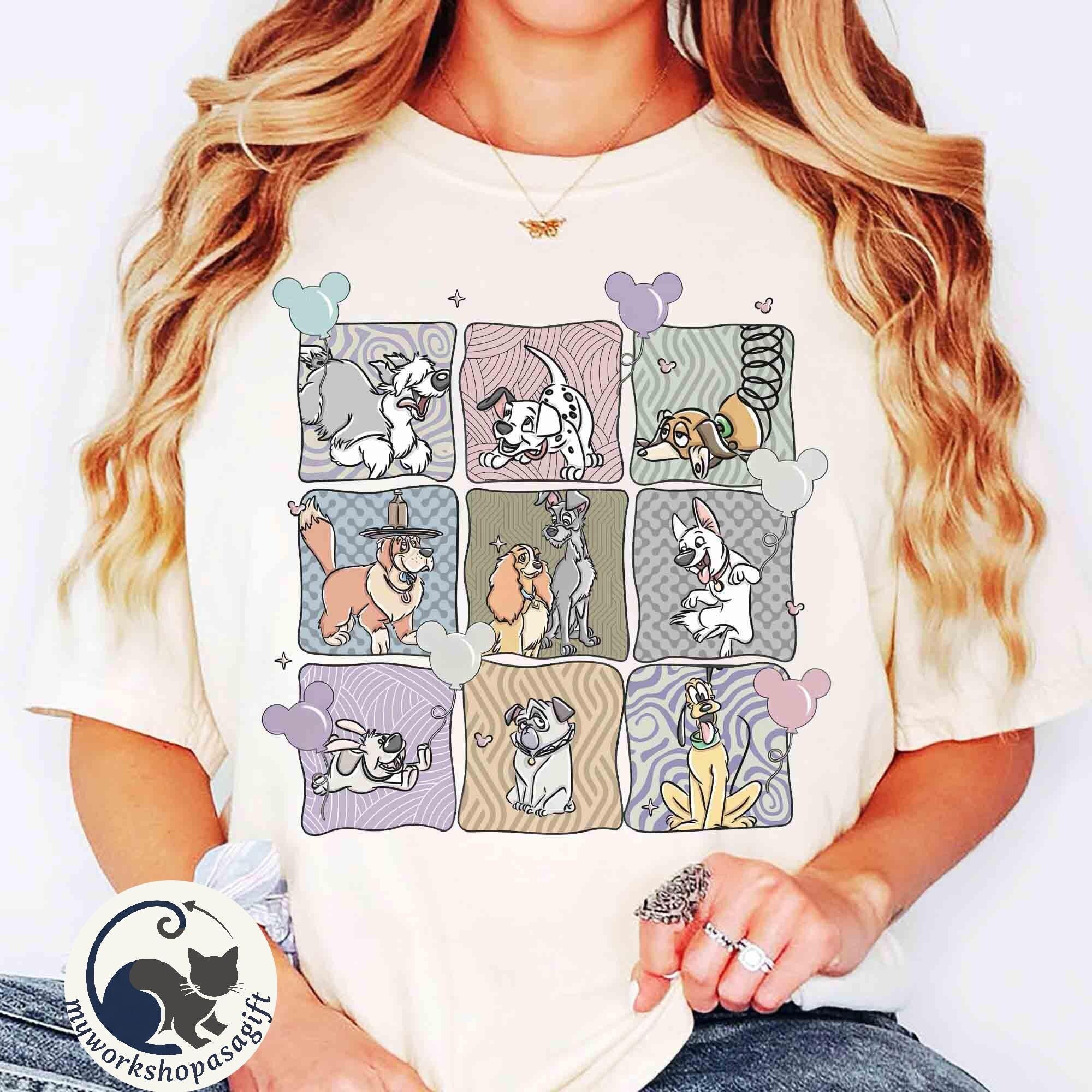 Retro Coquette Disney Dog Characters Group Shirt, Lady Tramp Pluto Copper Pongo Nana Bolt Tee, Dog Lover Gifts, Disneyland Family Vacation