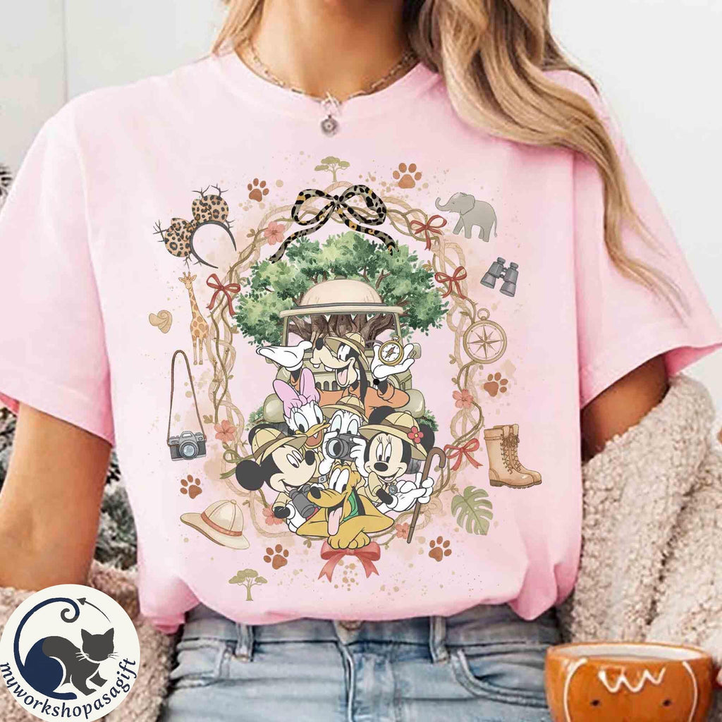 Coquette Bow Mickey & Friends Animal Kingdom T-shirt, Retro Disney Safari Mode Tee, Let's Get Wild, Walt Disney World Family Vacation Trip