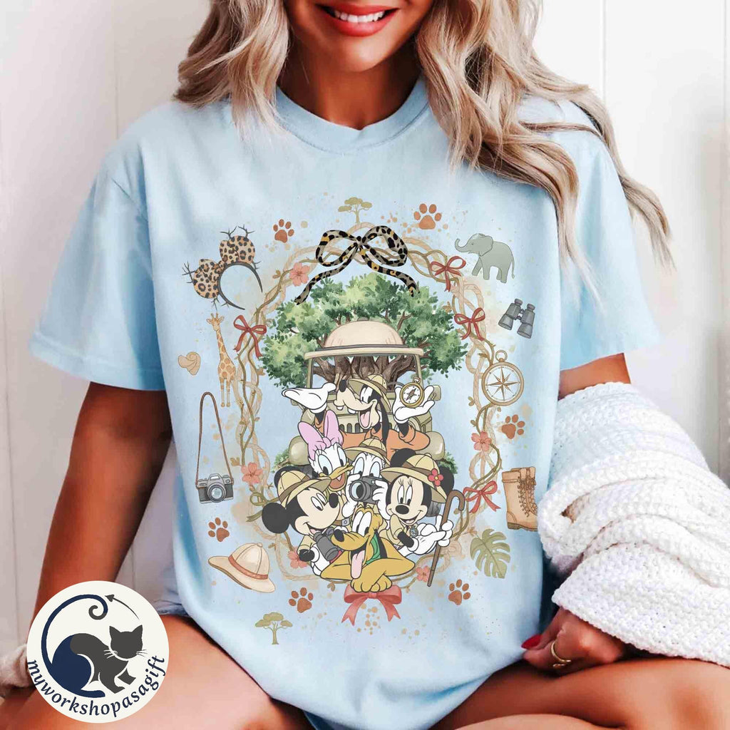 Coquette Bow Mickey & Friends Animal Kingdom T-shirt, Retro Disney Safari Mode Tee, Let's Get Wild, Walt Disney World Family Vacation Trip