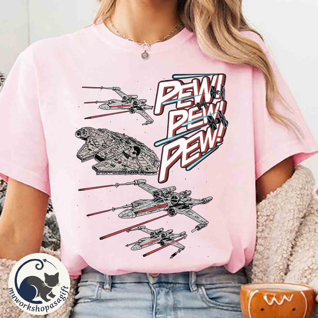 Retro Star Wars Starship Battle Pew Pew Pew Shirt, Jedi Force, Dark Side, Lightsaber Fan Gift, Disney Hollywood Studios Trip, Galaxy's Edge
