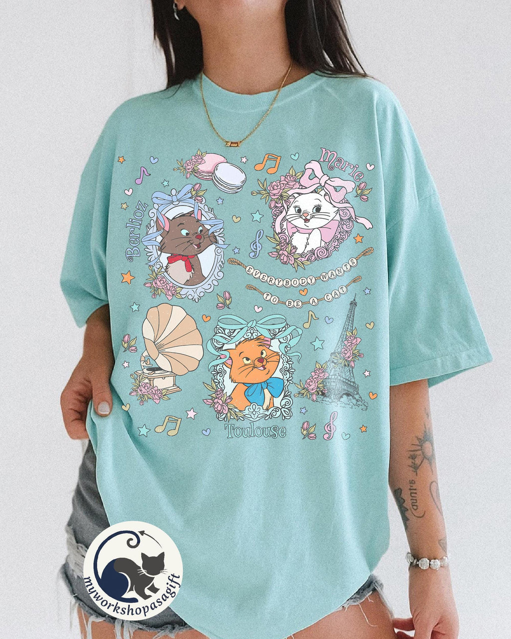 Coquette Bows Disney Aristocats Shirt, Everybody Wants to Be a Cat Tee, Marie Toulouse Berlioz Gramophone Shirt, Cute Disney Cat Lover Shirt