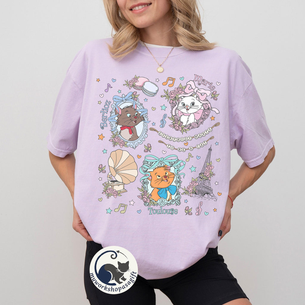 Coquette Bows Disney Aristocats Shirt, Everybody Wants to Be a Cat Tee, Marie Toulouse Berlioz Gramophone Shirt, Cute Disney Cat Lover Shirt