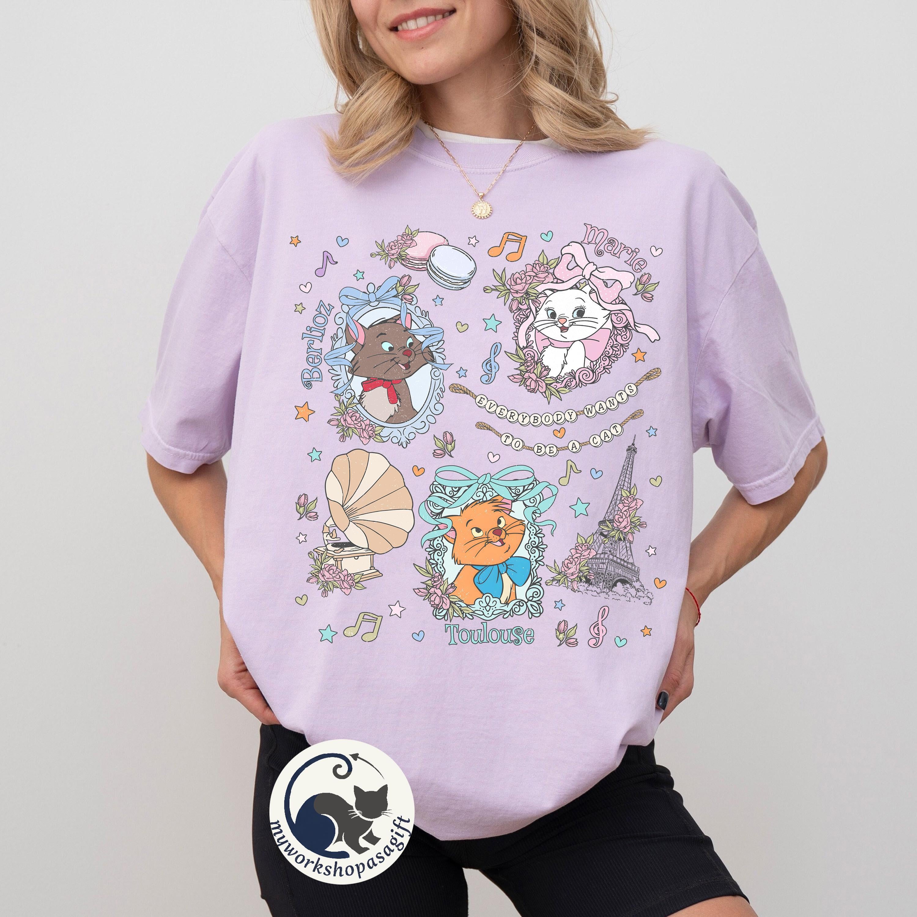 Coquette Bows Disney Aristocats Shirt, Everybody Wants to Be a Cat Tee, Marie Toulouse Berlioz Gramophone Shirt, Cute Disney Cat Lover Shirt