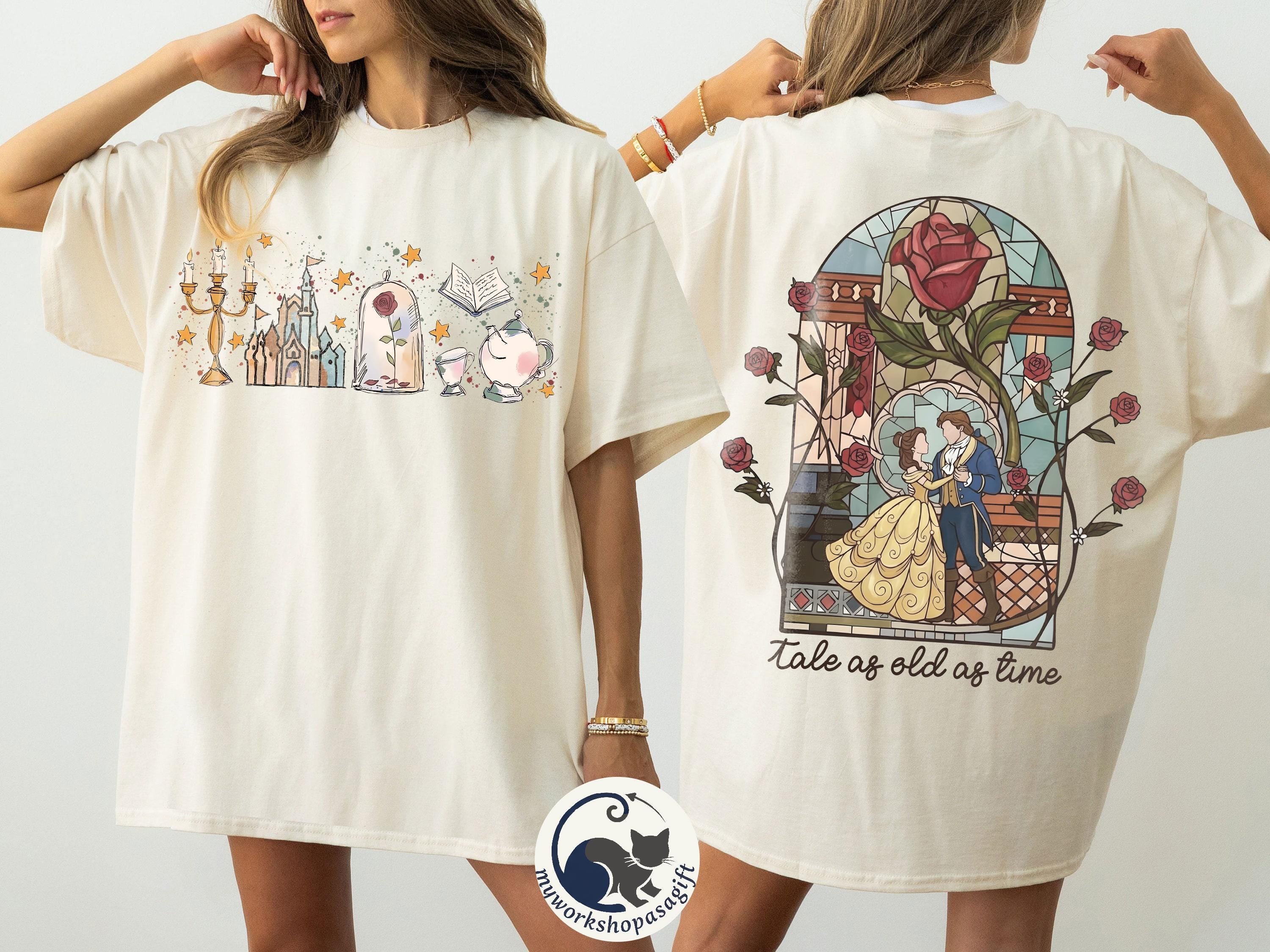 Retro Beauty And The Beast Shirt, Tale As Old As Time Shirt, Enchanted Rose Shirt, Princess Disney, Princess Reading Book, Disney Parks