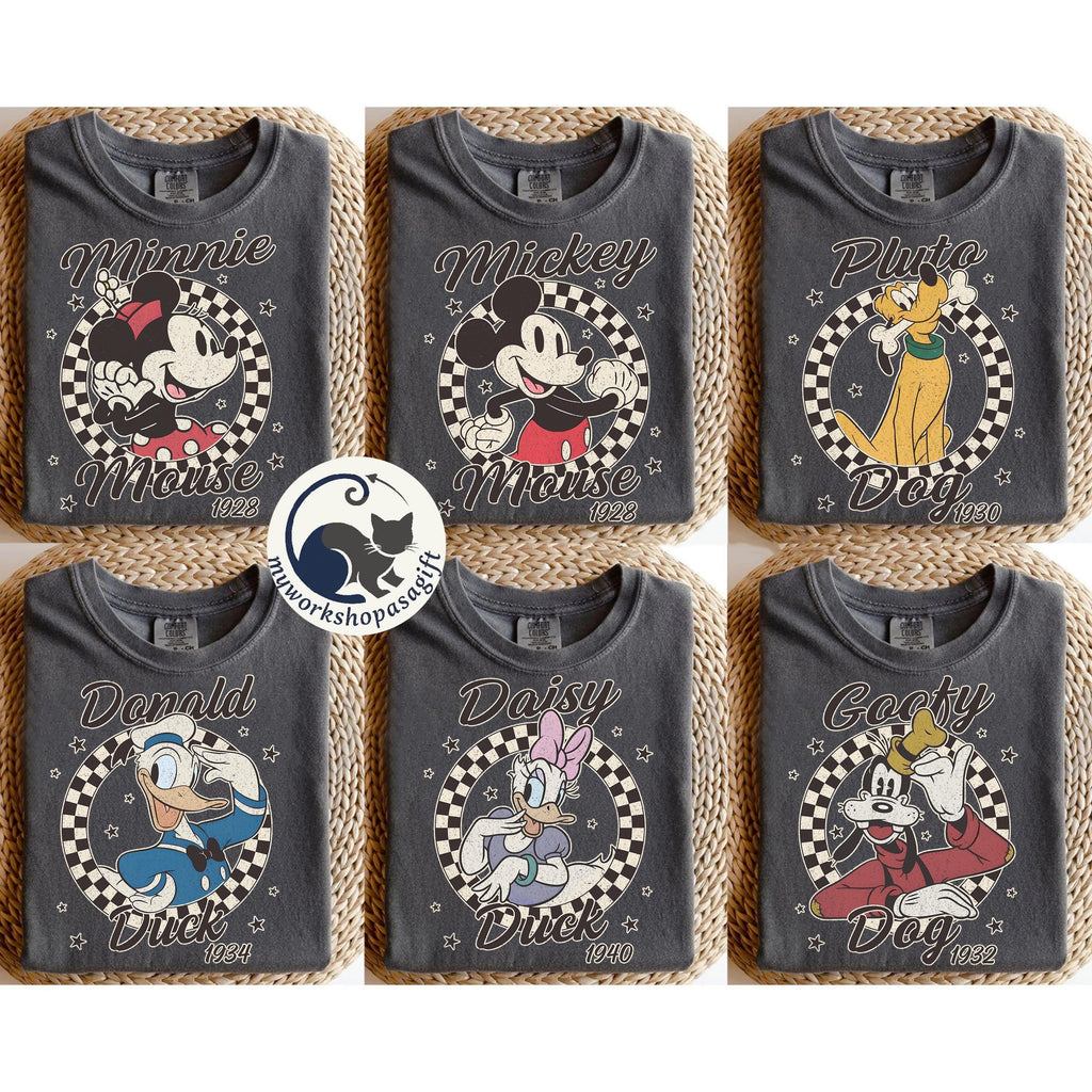 Retro Checkered Disney Shirt, Mickey And Friends Shirt, Disney Group Tee, Disney Family Tee, Disney All Characters Shirt, Disney Trip Shirt