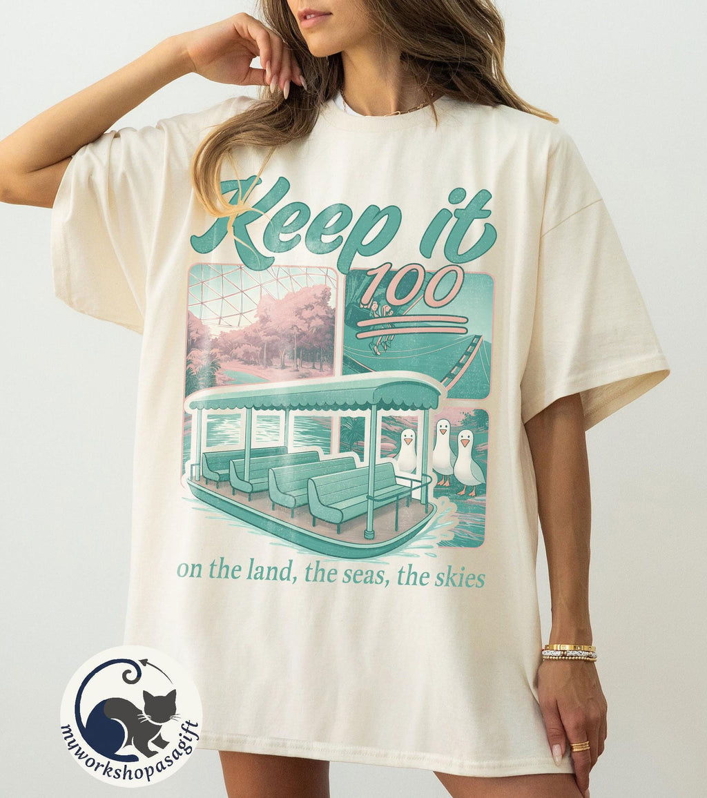 Retro Keep It 100 On The Land The Seas The Skies Shirt, Disney World Trip Shirt, Disney Epcot Shirt, Disney Trip Shirt, Disney Boat Seagull