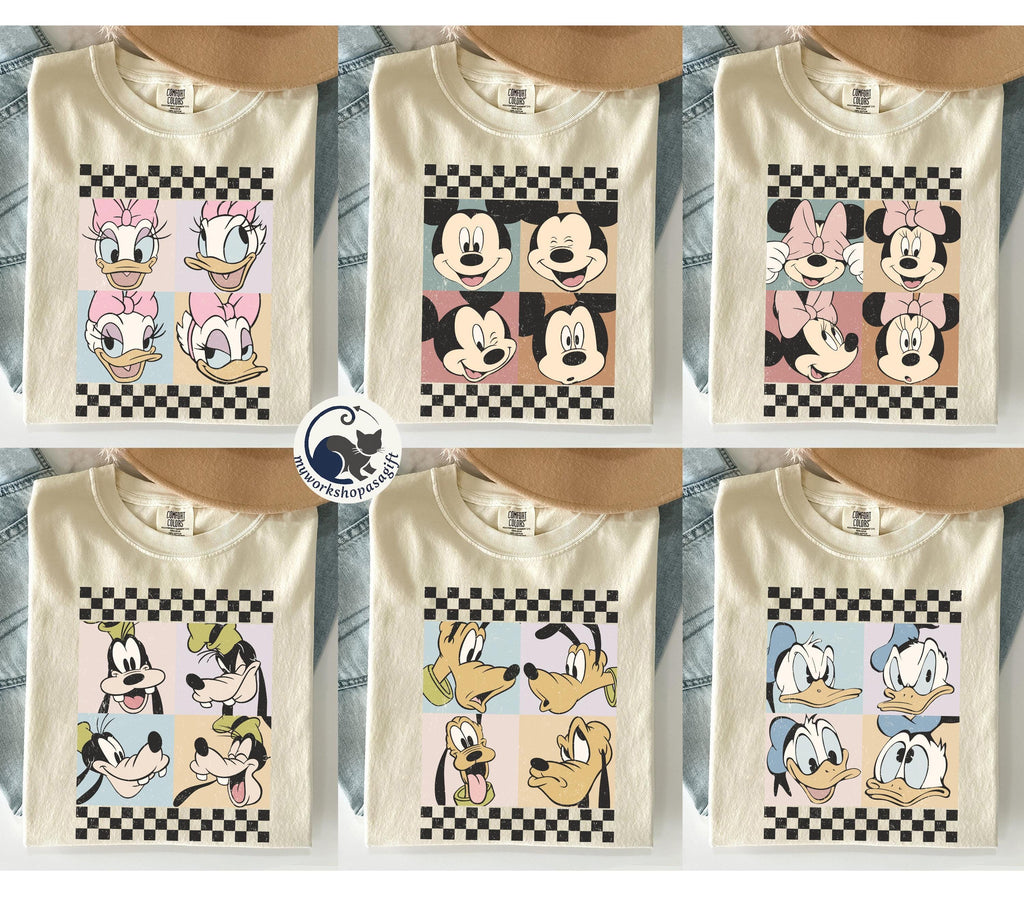 Retro Mickey and Friends Checkered Shirt, Disneyworld Family Vacation Shirts, Disneyland Family Trip Shirt, Magic Kingdom Shirt, Disney Tee