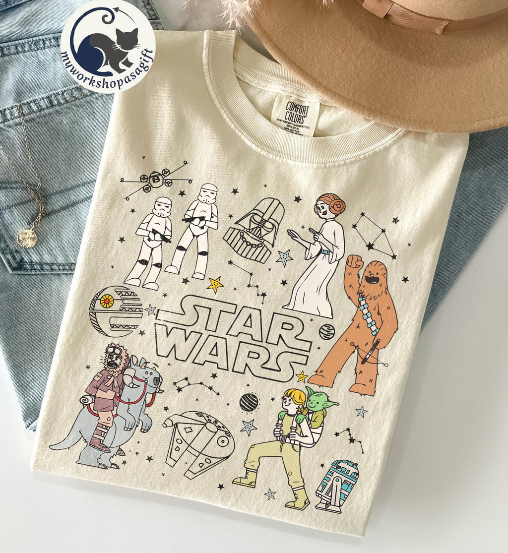 Star Wars Characters Group Shot Constellation Doodles Shirt, Galaxy's Edge Holiday Unisex Shirt, Family Birthday Gift Adult Kid Toddler Tee