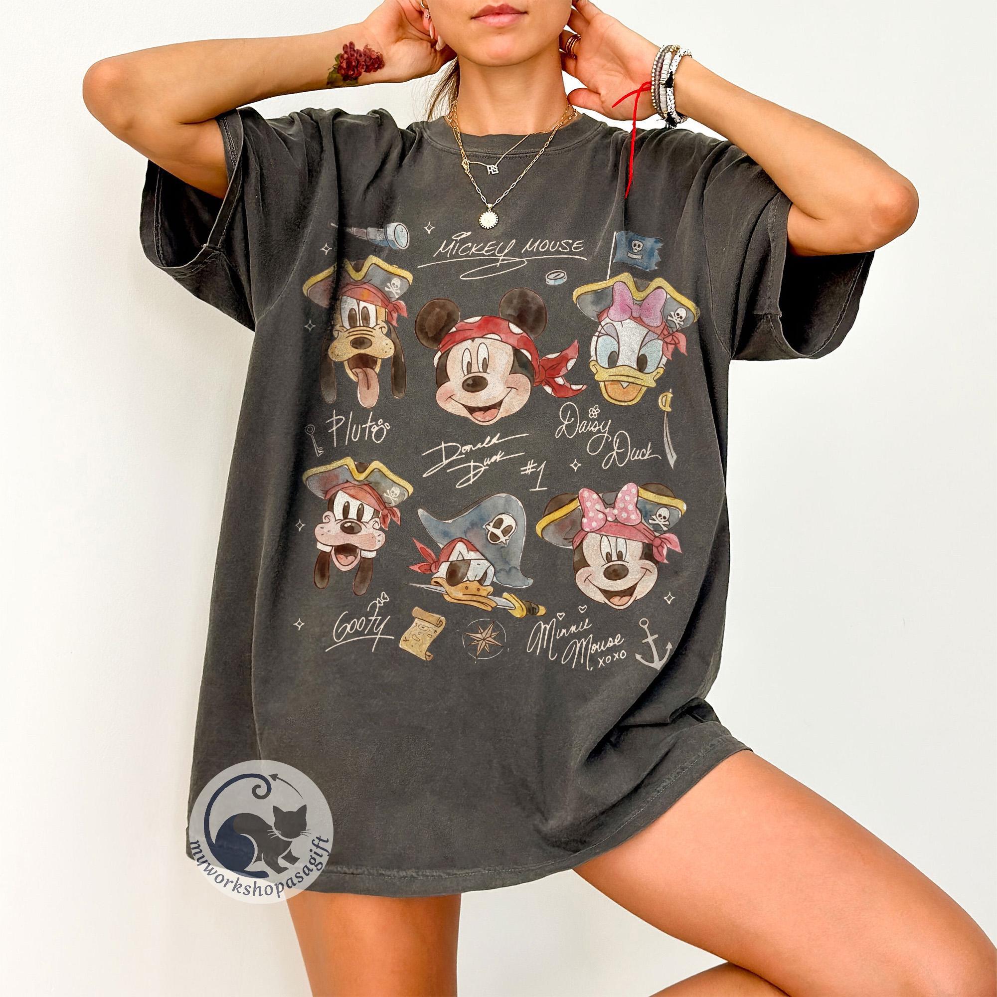 Vintage Disney Pirate Comfort Colors Shirt, Mickey & Friends Pirate Signature Crew Tee, Minnie Goofy Donald Daisy Shirt, Disney Cruise Gift