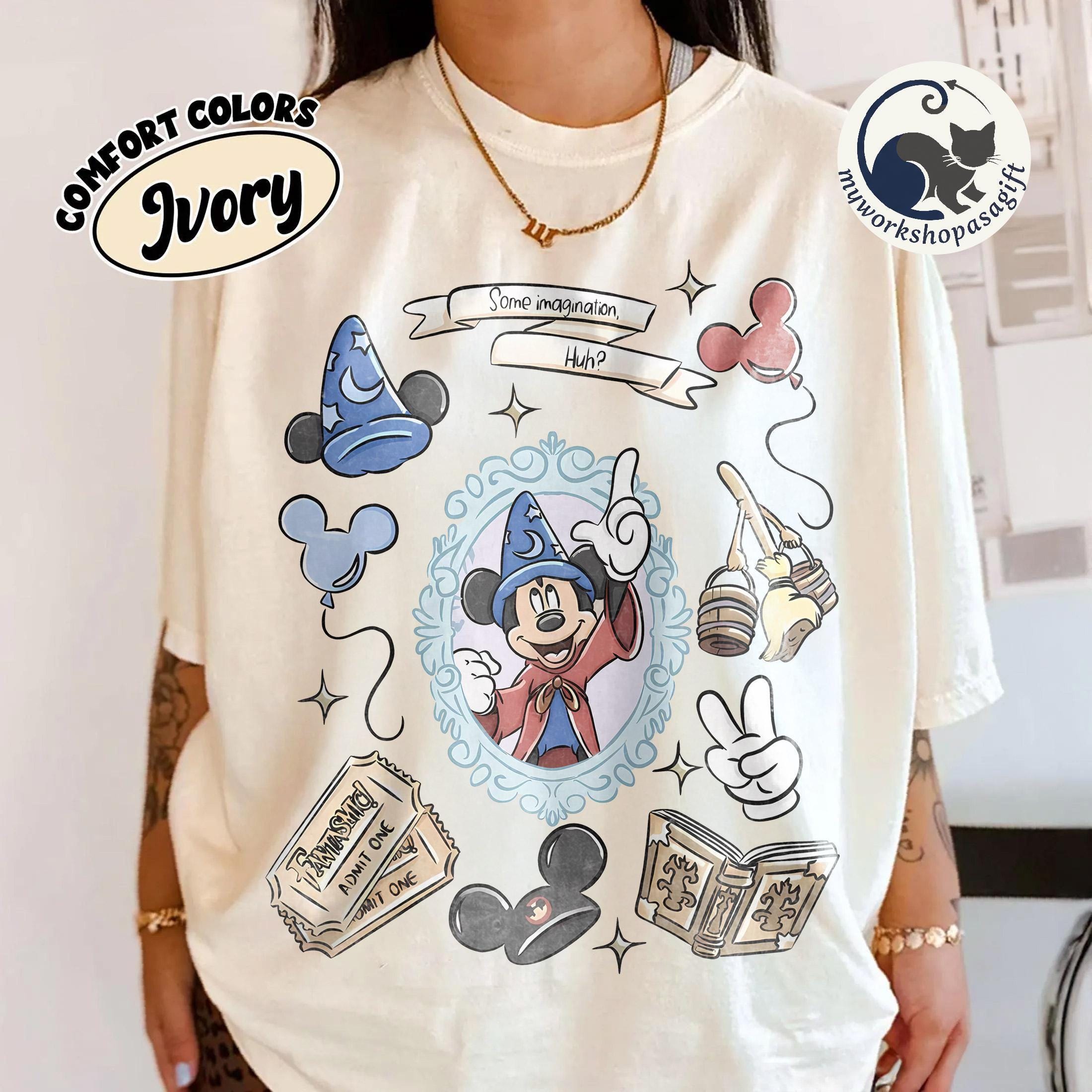 Comfort Colors Sorcerer Mickey Fantasia Shirts, Some Imagination Huh Tee, Vintage Disney Magic Tee, Walt Disney World Disneyland Fantasmic