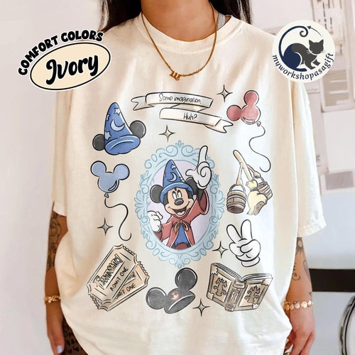 Comfort Colors Sorcerer Mickey Fantasia Shirts, Some Imagination Huh Tee, Vintage Disney Magic Tee, Walt Disney World Disneyland Fantasmic