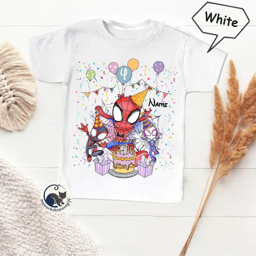 Custom Spidey and His Amazing Friends Birthday Shirts, Custom Marvel Ghost Spider Spin Birthday Gift, Personalized Age & Name Shirt
