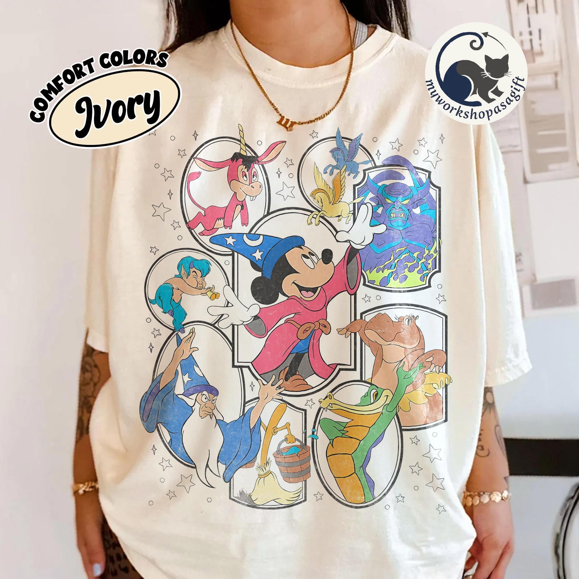 Disney Fantasia Mickey Sorcerer Comfort Colors Shirts, Magical Characters Shirt for Women and Kids, Disney World Shirt, Disney Family Shirts