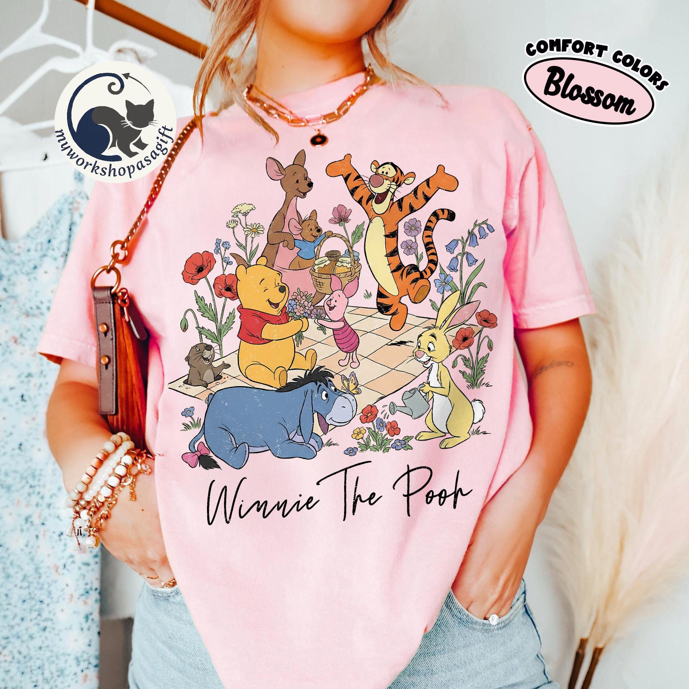 Retro Comfort Colors Coquette Winnie the Pooh & Friends Shirt, Disneyland Pooh Bear Tee, Cute Family Matching Tee, Disney Trip 2026 Shirt