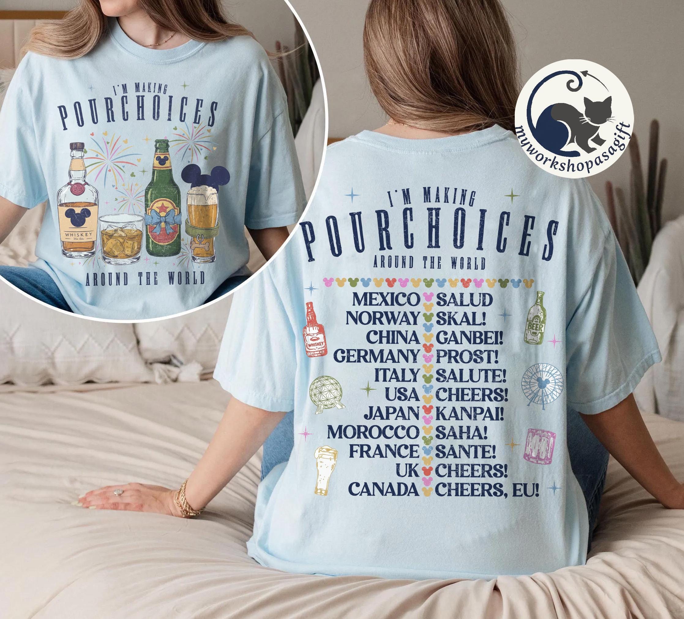 Retro Comfort Colors Epcot Drinking Shirt, I’m Making Pour Choices Around the World Tee, Disney Family Vacation 2026, Epcot World Tour Shirt