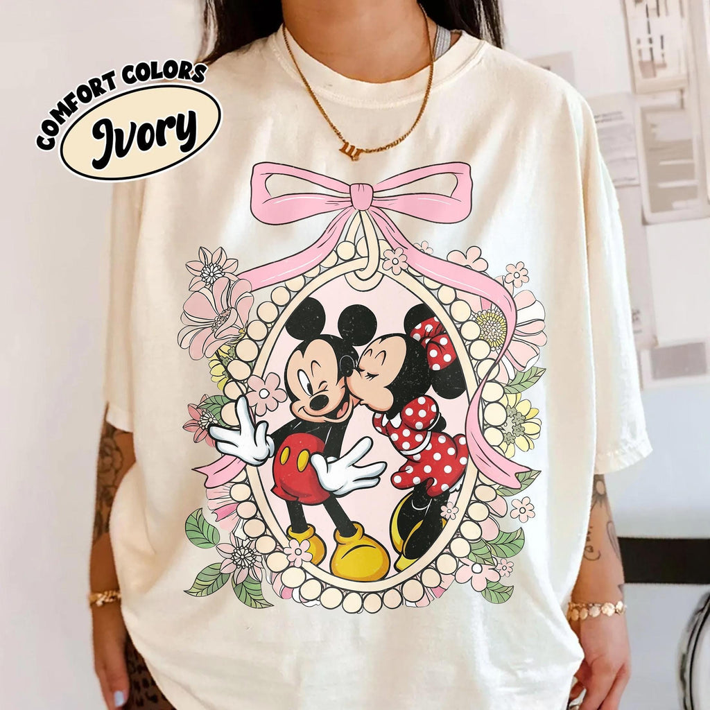 Retro Comfort Colors Valentine Disney Shirt, Mickey and Minnie Couple Shirt, Romantic Disney Gift for Couples, Disney Family Trip Shirt