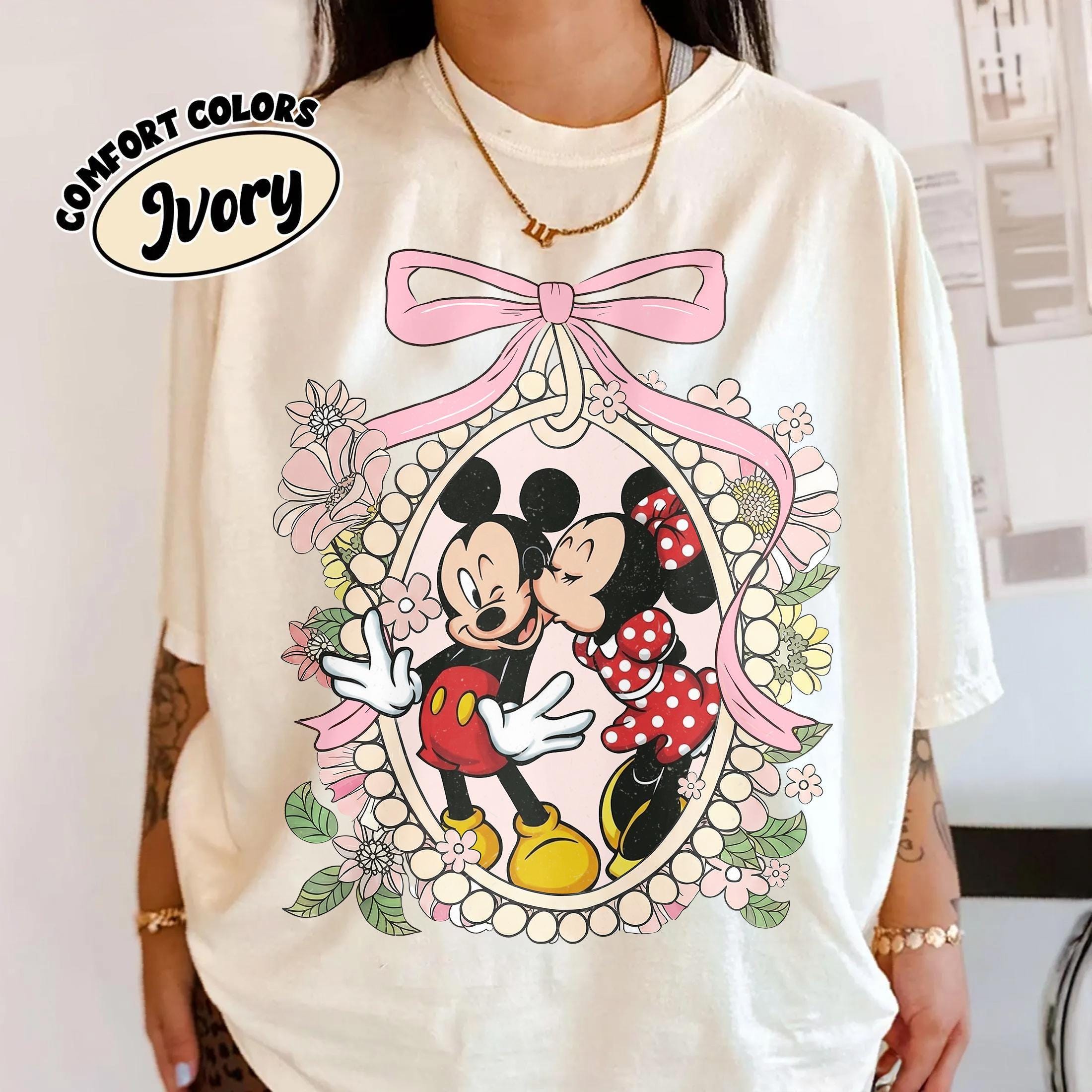 Retro Comfort Colors Valentine Disney Shirt, Mickey and Minnie Couple Shirt, Romantic Disney Gift for Couples, Disney Family Trip Shirt
