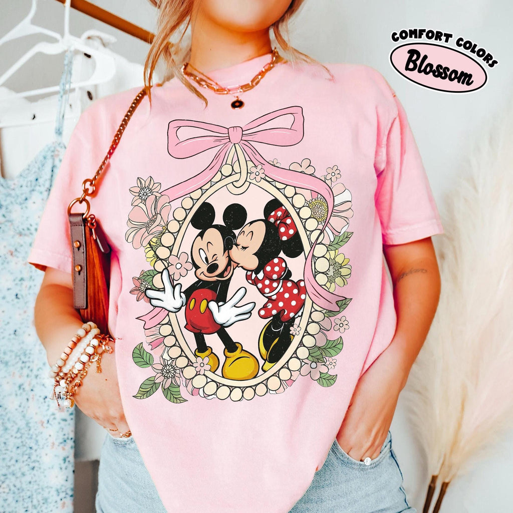 Retro Comfort Colors Valentine Disney Shirt, Mickey and Minnie Couple Shirt, Romantic Disney Gift for Couples, Disney Family Trip Shirt
