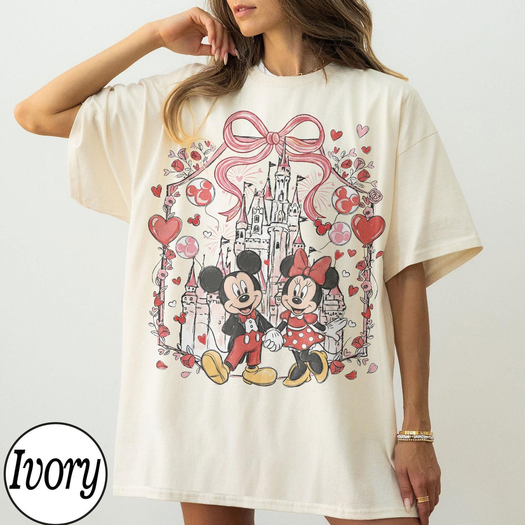 Comfort Colors Coquette Bows Mickey Minnie Disney Valentine Shirt, Happy Valentine's Day 2026 Shirt, WDW Disneyland Valentine Gift For Her