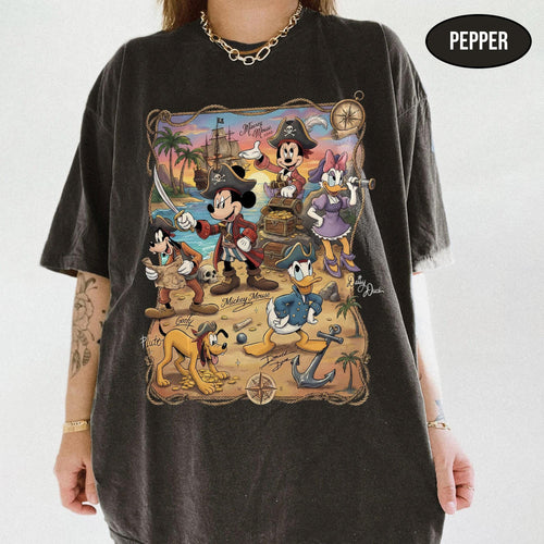 Comfort Colors Vintage Disney Pirate Shirt, Mickey & Friends Signature Tee, Disney Cruise Trip Shirt, Disney Matching Family Vacation Shirts