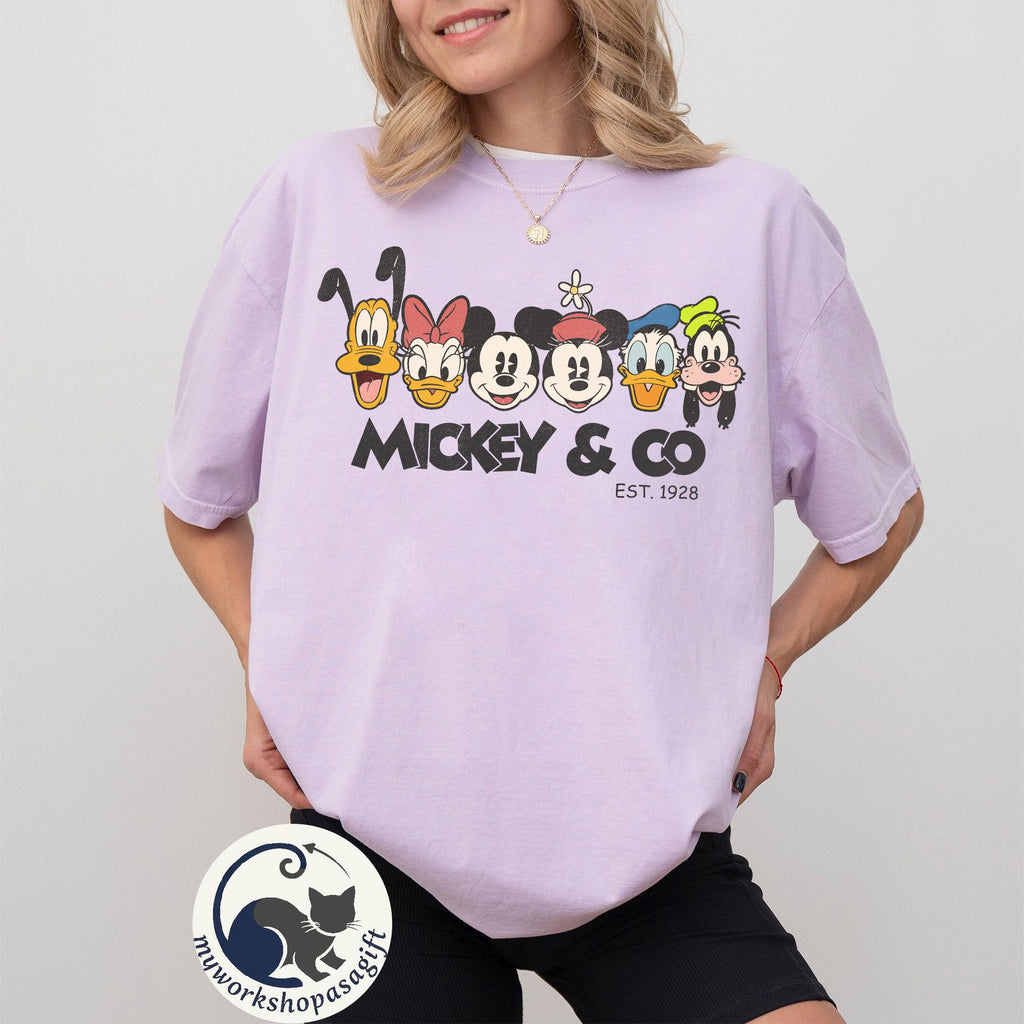 Mickey and Co Comfort Colors Shirt, Mickey and Co. Est. 1928 Shirt, Mickey And Friends Shirt, Disney Trip Shirt, Family Matching Shirt