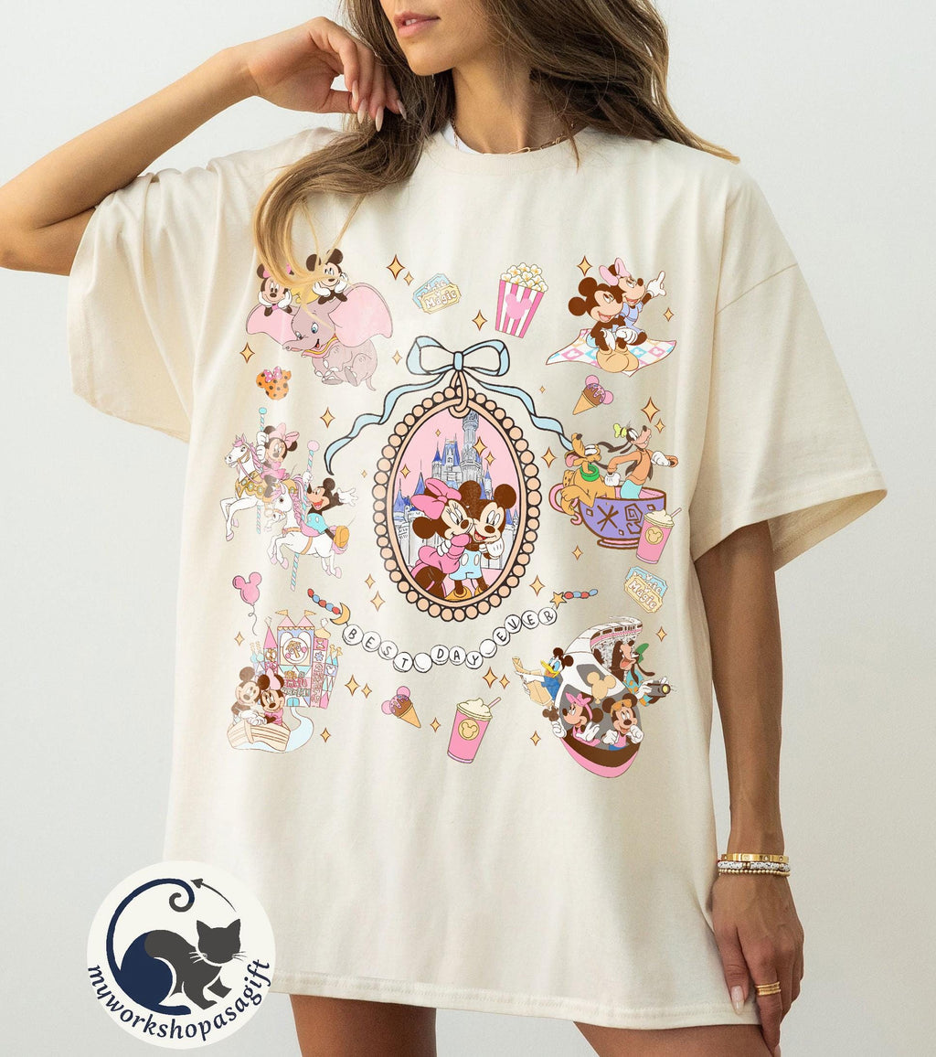 Retro Coquette Bows Mickey and Minnie Shirt, Walt Disney Castle shirt, Disney Girls Trip, WDW Magic Kingdom, Disneyland Matching Girls Tee