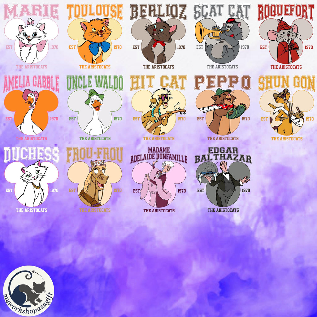 Retro Disney The Aristocats Est 1970 Marie Duchess Berlioz Toulouse Cat Shirt, Disneyland Trip Gift, Matching Family Shirts, Magic Kingdom