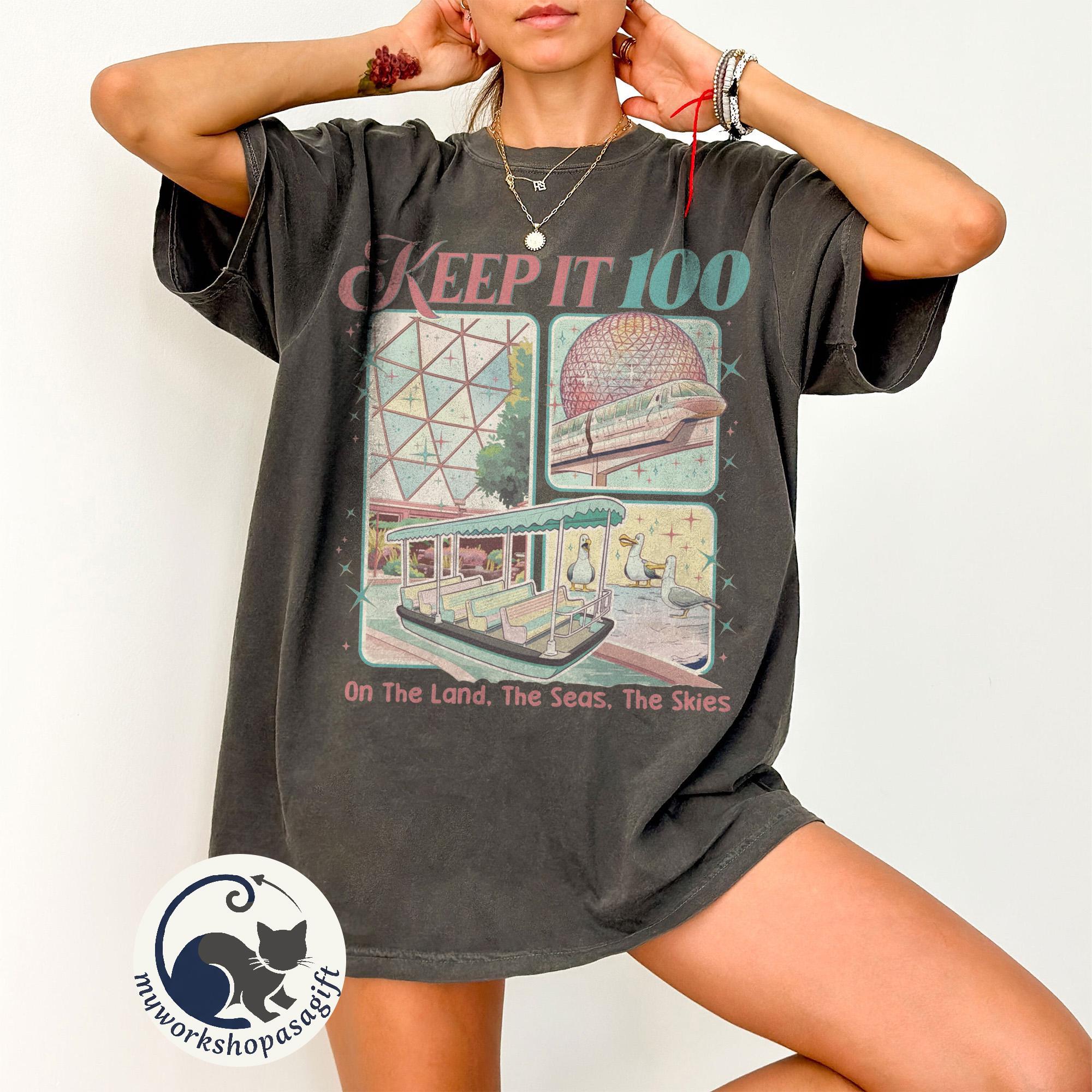 Retro Keep It 100 Comfort Colors Shirt, The Land The Seas The Skies WDW Shirt, Magic Kingdom Theme Park Tee, WDW Family Trip Gift, Epcot Tee