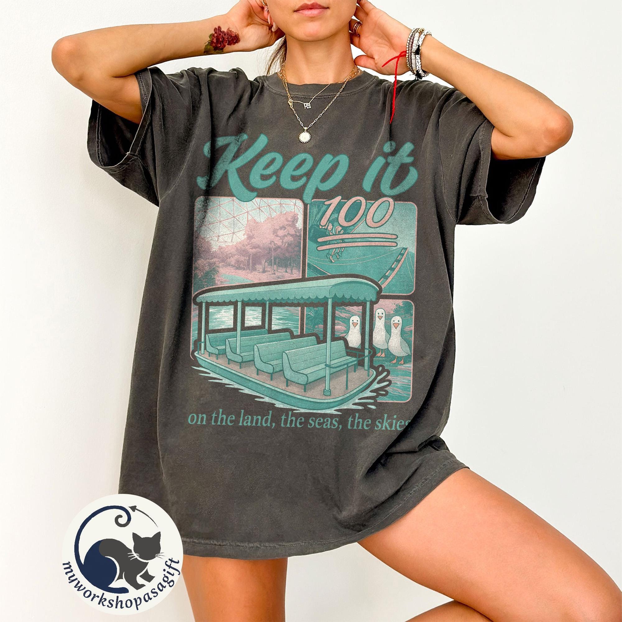 Retro Keep It 100 On The Land The Seas The Skies Shirt, Disney World Trip Shirt, Disney Epcot Shirt, Disney Trip Shirt, Disney Boat Seagull