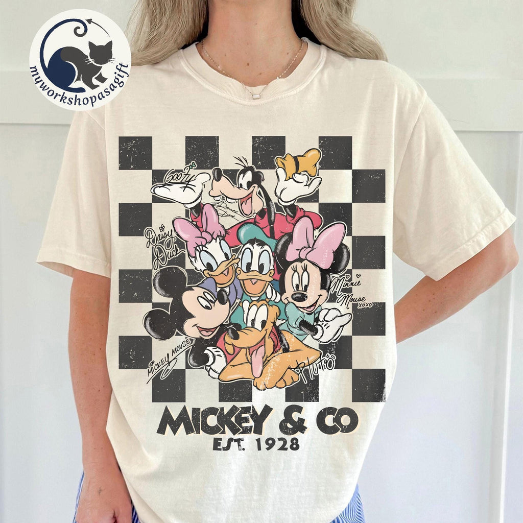 Retro Mickey Minnie Shirts, Retro Mickey and Friends Shirt, Retro Disney Trip Shirt, Checkered Mickey Shirt, Disney Family Vacation Shirt