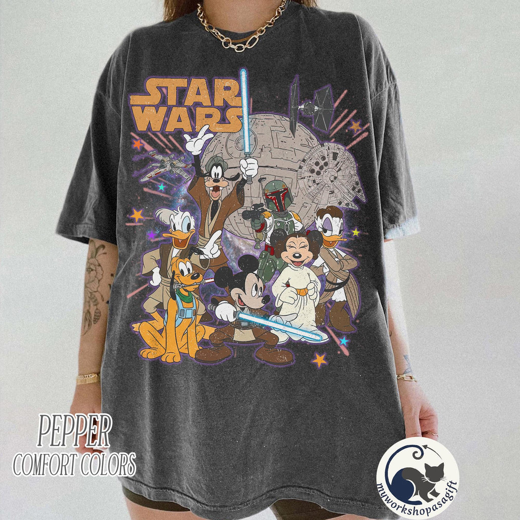 Retro Star Wars Shirt, Disney Star Wars Comfort Colors Tee, Retro Mickey and Friends Jedi Tee, Family Vacation Outfit, Gift for Disney Fans