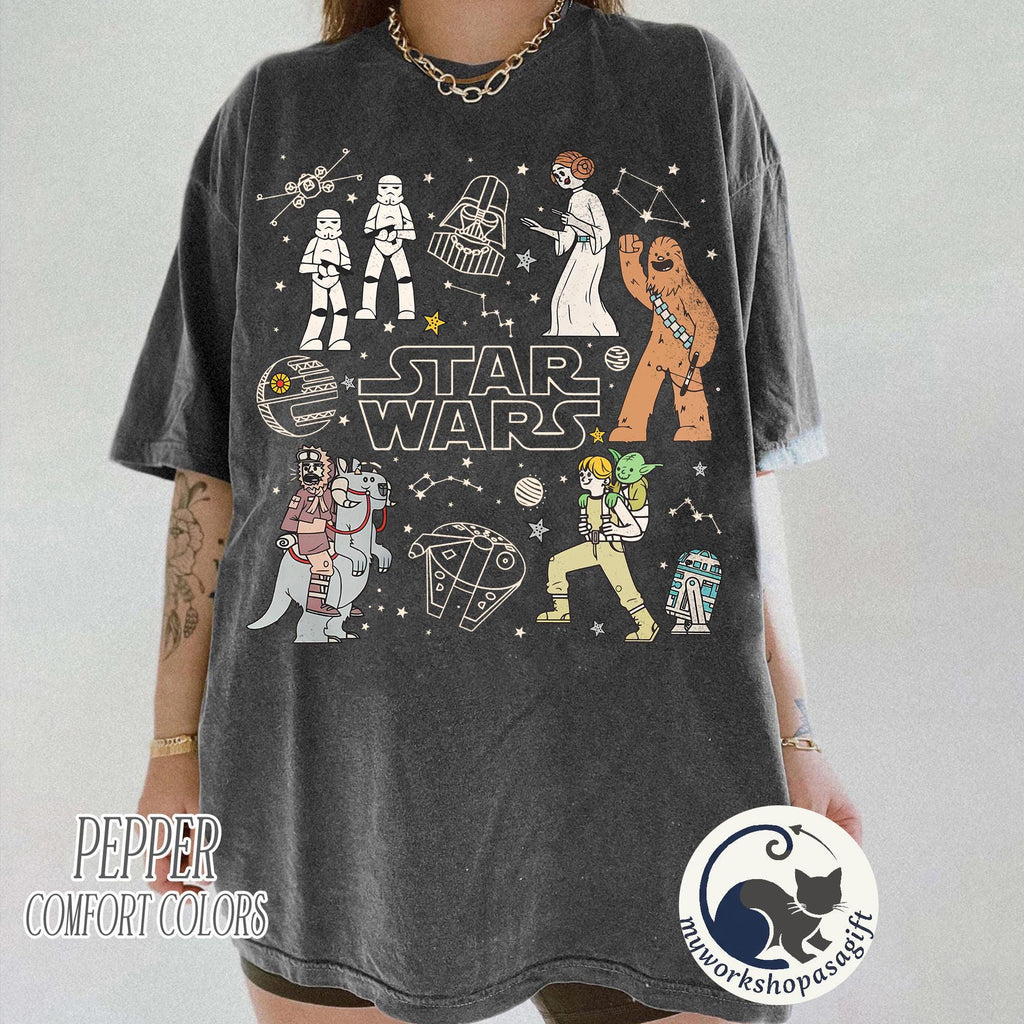 Star Wars Characters Group Shot Constellation Doodles Shirt, Galaxy's Edge Holiday Unisex Shirt, Family Birthday Gift Adult Kid Toddler Tee