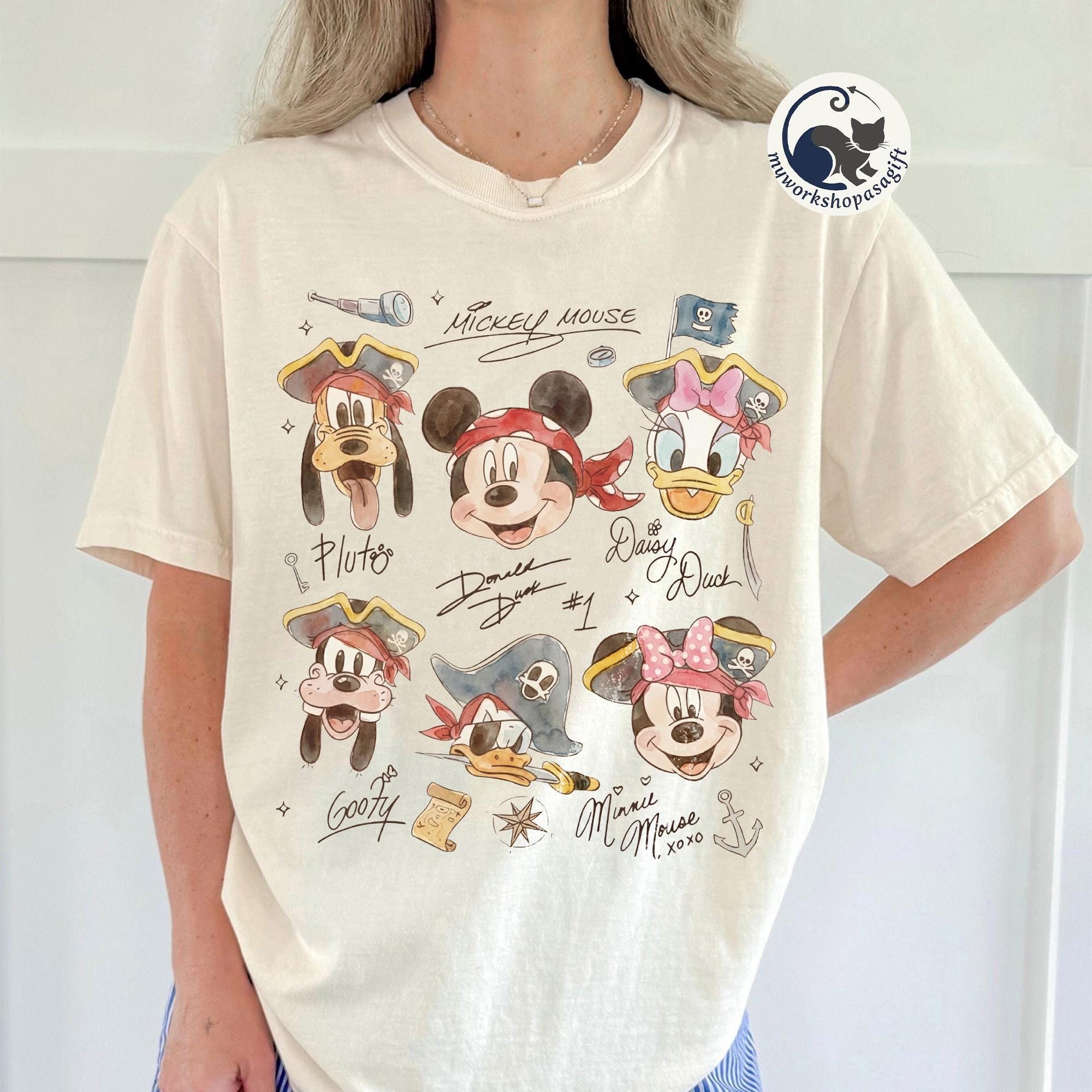 Vintage Disney Pirate Comfort Colors Shirt, Mickey & Friends Pirate Signature Crew Tee, Minnie Goofy Donald Daisy Shirt, Disney Cruise Gift