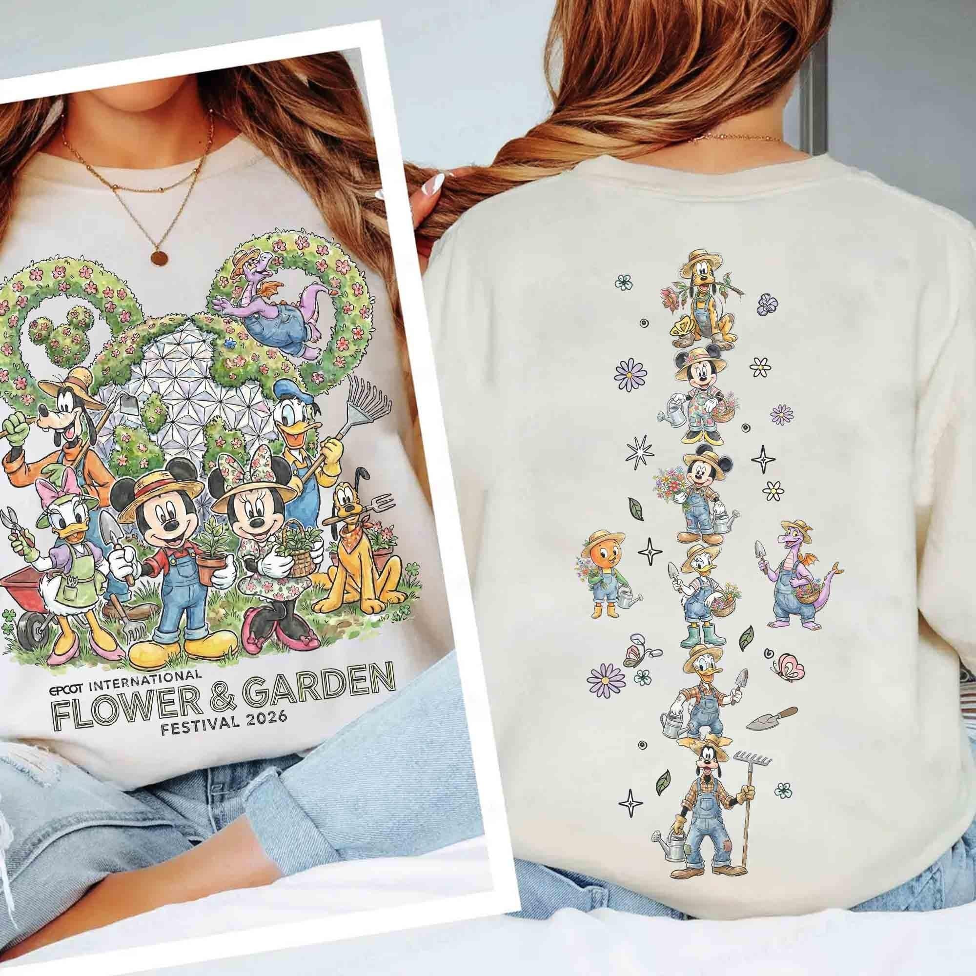 Disney Epcot International Flower & Garden Festival 2026 Shirt, Mickey and Friends Gardener Tee, Figment Orange Bird Plant a Tree T-Shirt