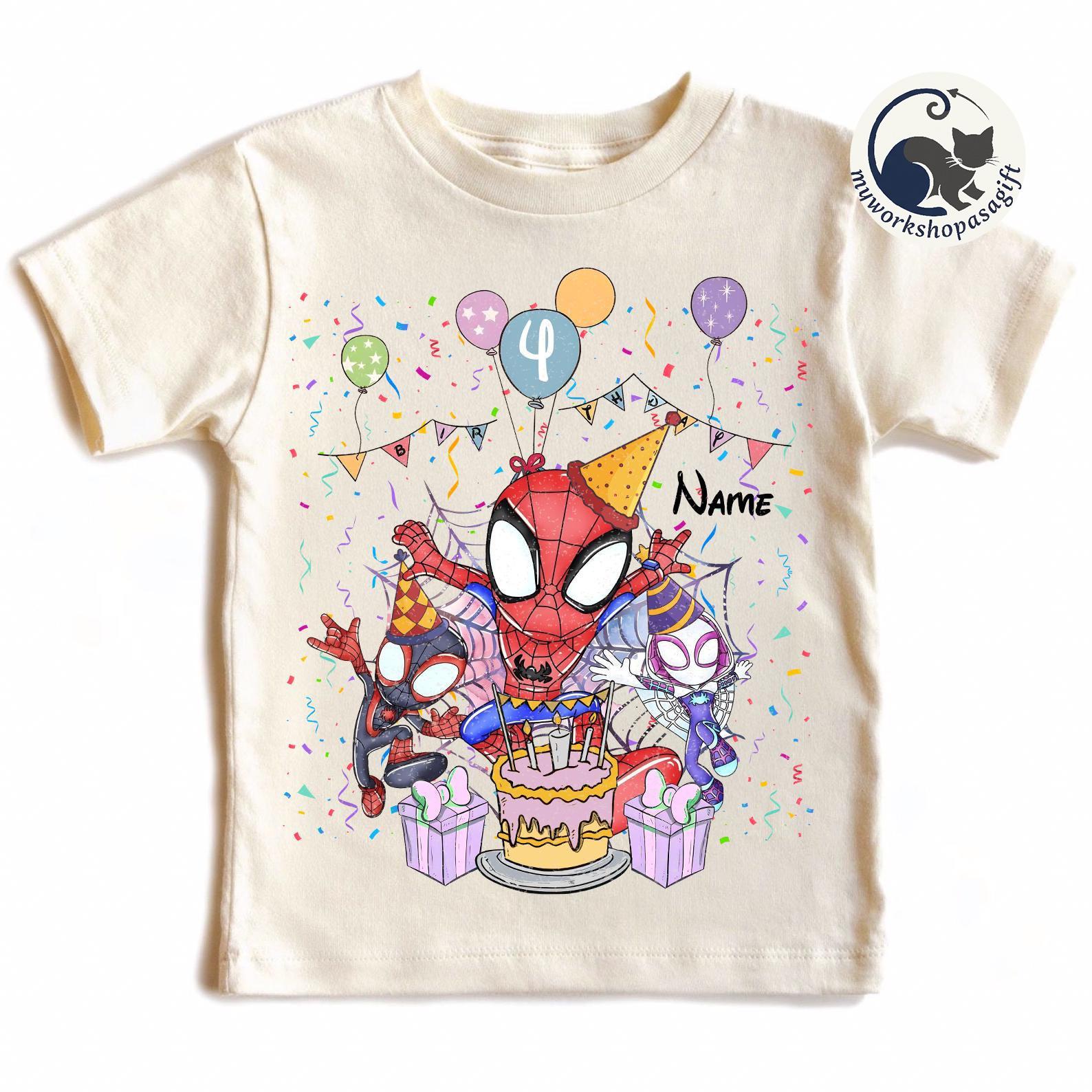Custom Spidey and His Amazing Friends Birthday Shirts, Custom Marvel Ghost Spider Spin Birthday Gift, Personalized Age & Name Shirt