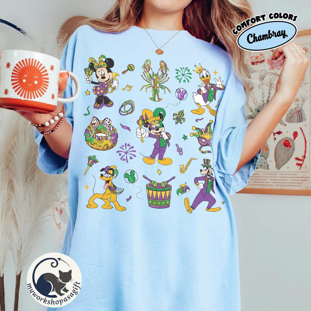 Disney Mardi Gras Shirt 2026, Mickey and Friends Fat Tuesday New Orleans Carnival Tee, WDW Disneyland Family Happy Mardi Gras Party Shirt