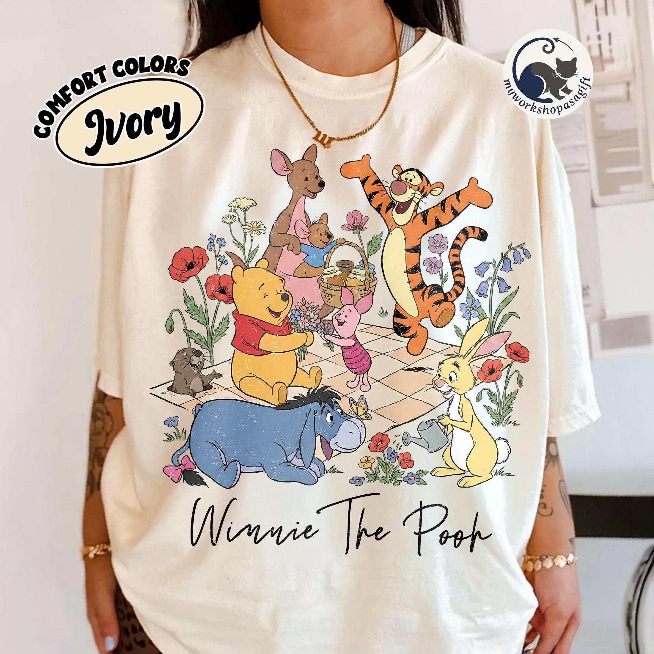 Retro Comfort Colors Coquette Winnie the Pooh & Friends Shirt, Disneyland Pooh Bear Tee, Cute Family Matching Tee, Disney Trip 2026 Shirt
