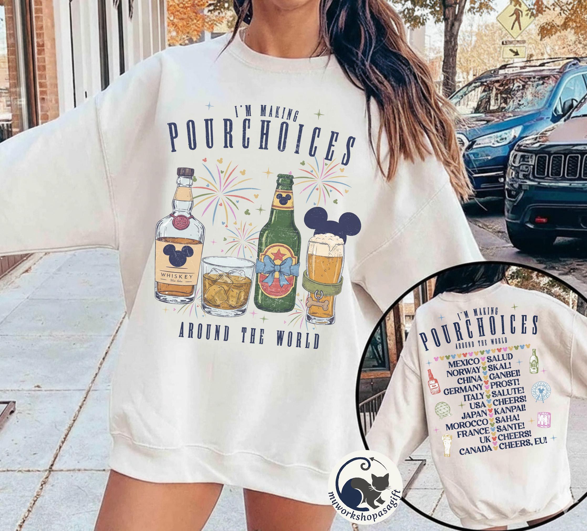 Retro Comfort Colors Epcot Drinking Shirt, I’m Making Pour Choices Around the World Tee, Disney Family Vacation 2026, Epcot World Tour Shirt