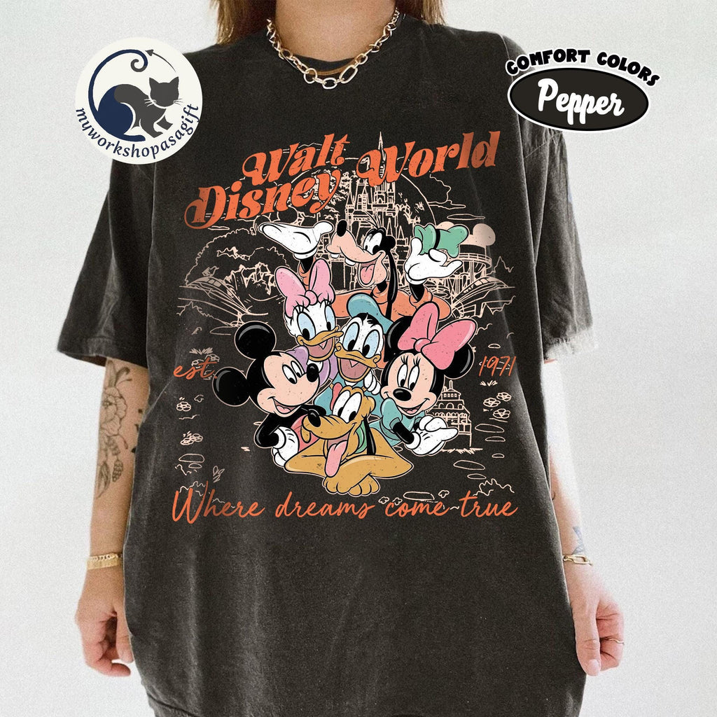 Retro Comfort Colors Mickey & Friends Shirt, Walt Disney World Est. 1971 Tee, Disney Family Vacation 2026, Disney Group Trip 2026 Shirt