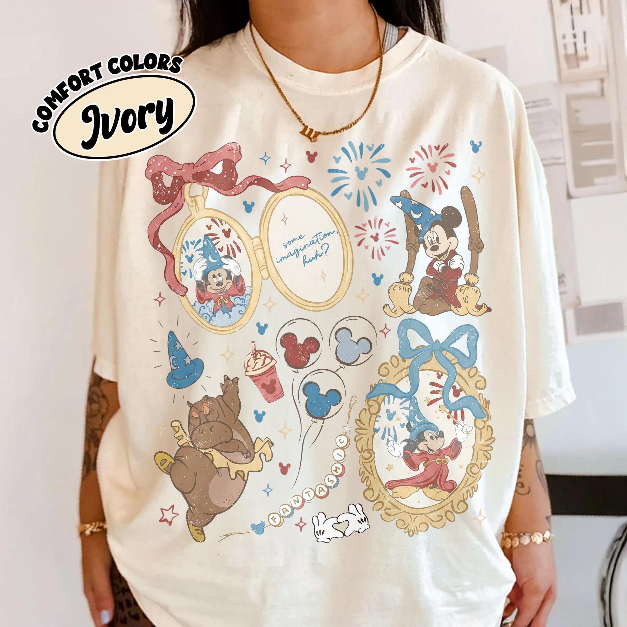 Retro Disney Coquette Bow Mickey Sorcerer Comfort Colors Shirts, Fantasia Mickey Some Imagination Huh Tee, Walt Disney Vintage Magical Shirt